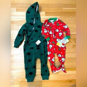NWT Carter’s Dino Hooded Fleece Zipper Suit + Sara’s Prints  Xmas 12-18M PJs Lot